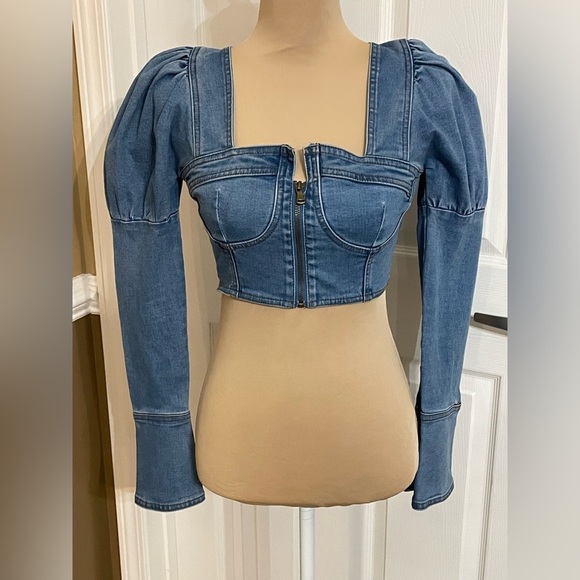 Denim Diva~ Puff Sleeves ~ Bustier Top ~ Small - Picture 11 of 15